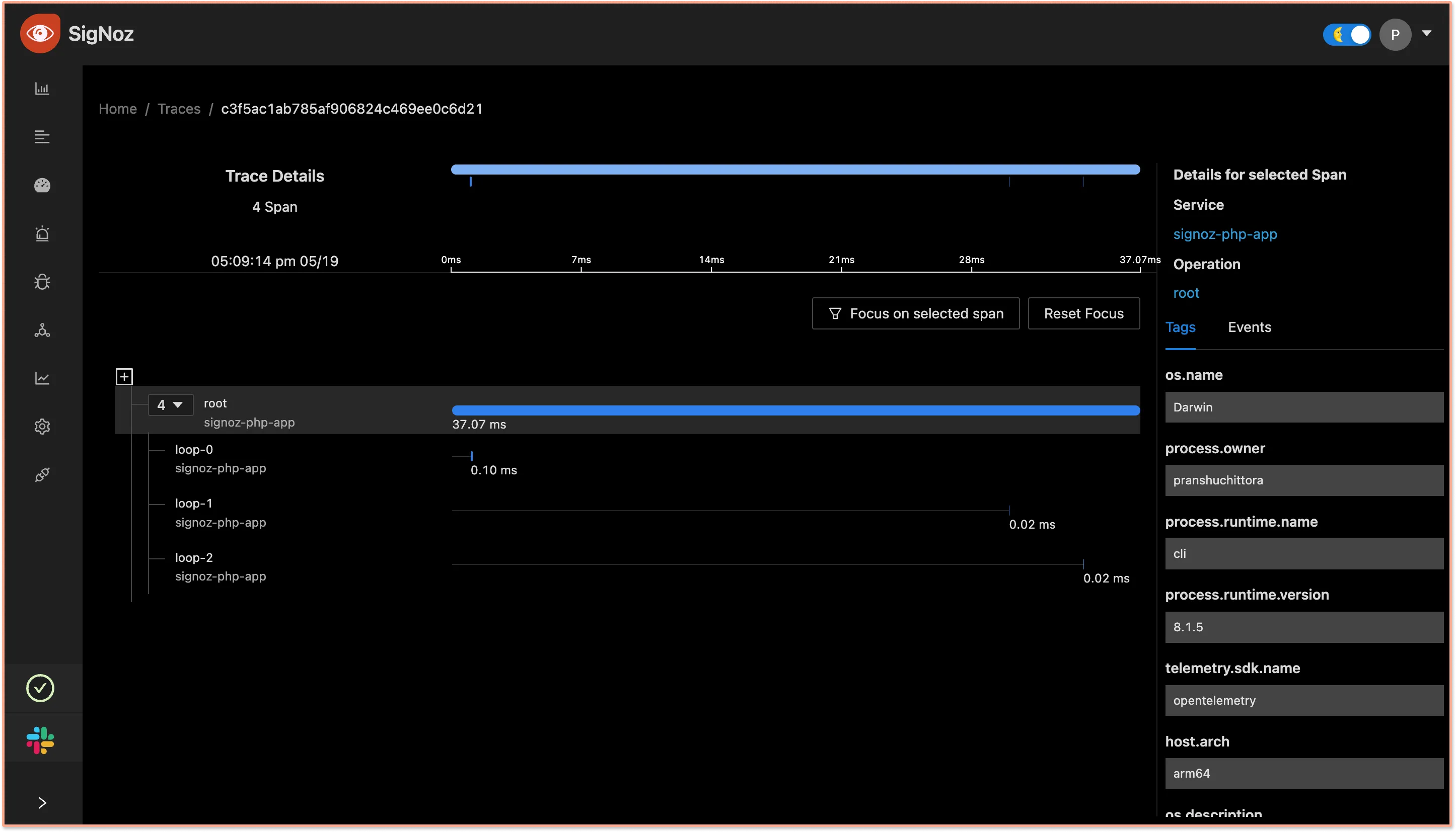 SigNoz dashboard