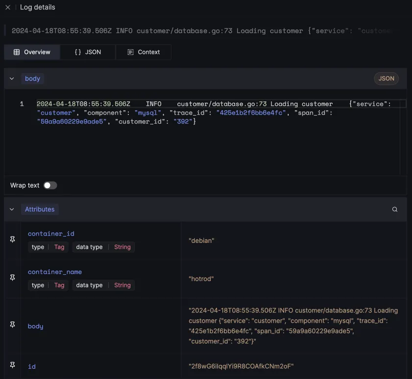 Log detailed view for a selected log line in SigNoz